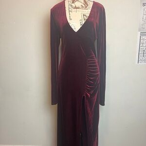 Long Red V-Neck Dress With Slit